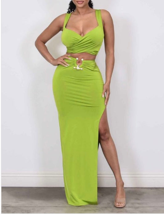 Taboo Kiwi Two Piece Slit Dress