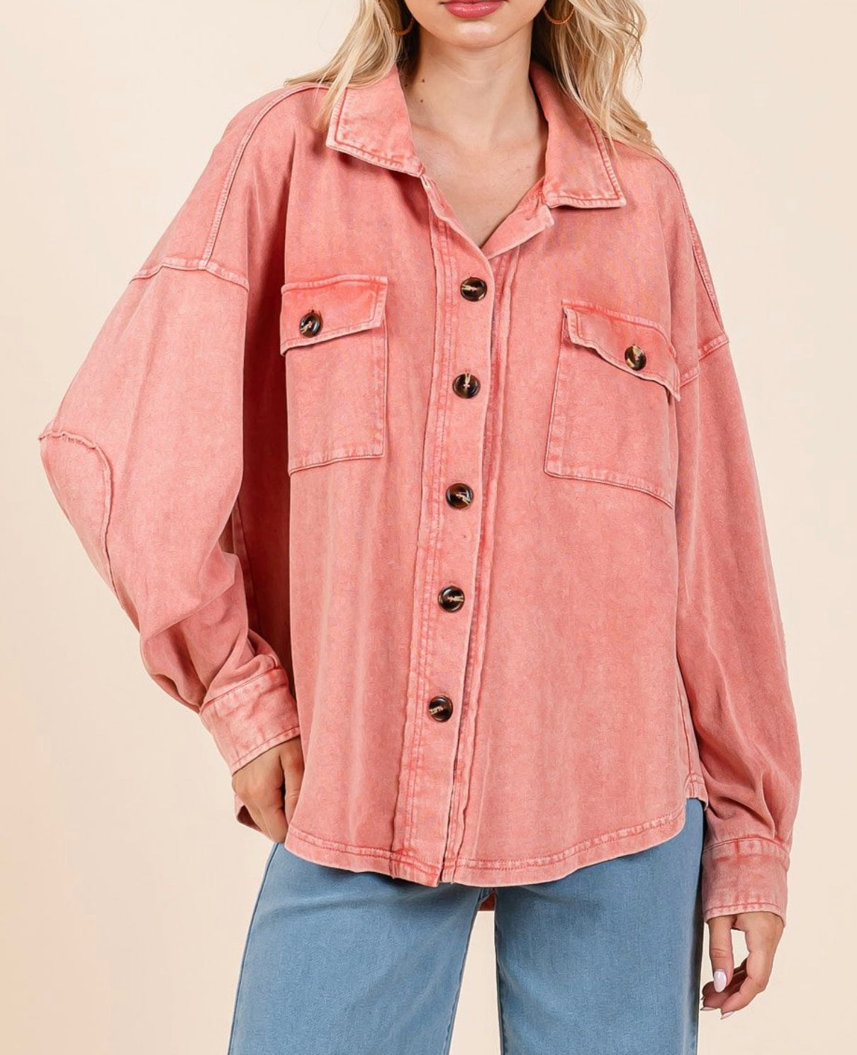 Coral Washed Oversized Button up