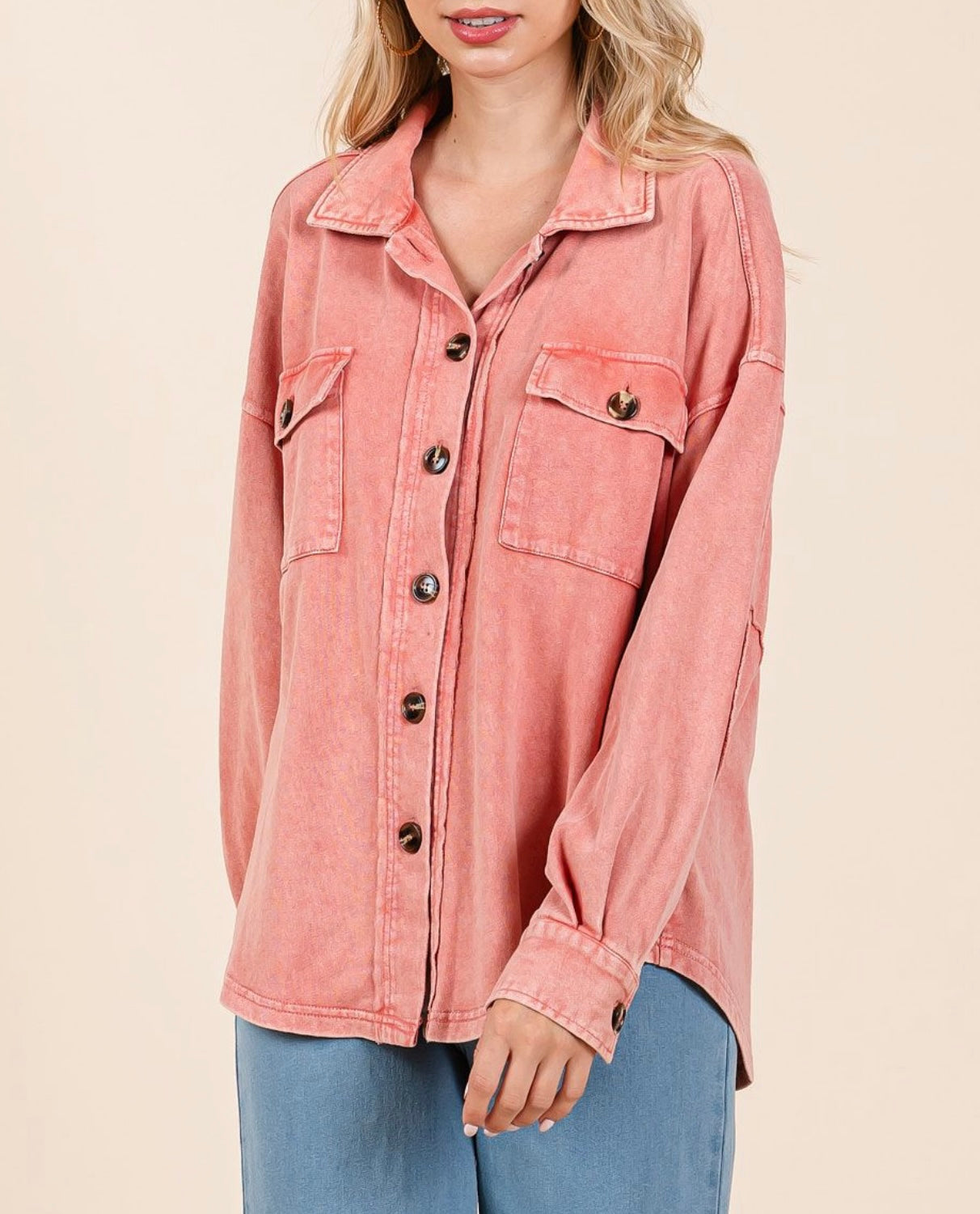 Coral Washed Oversized Button up