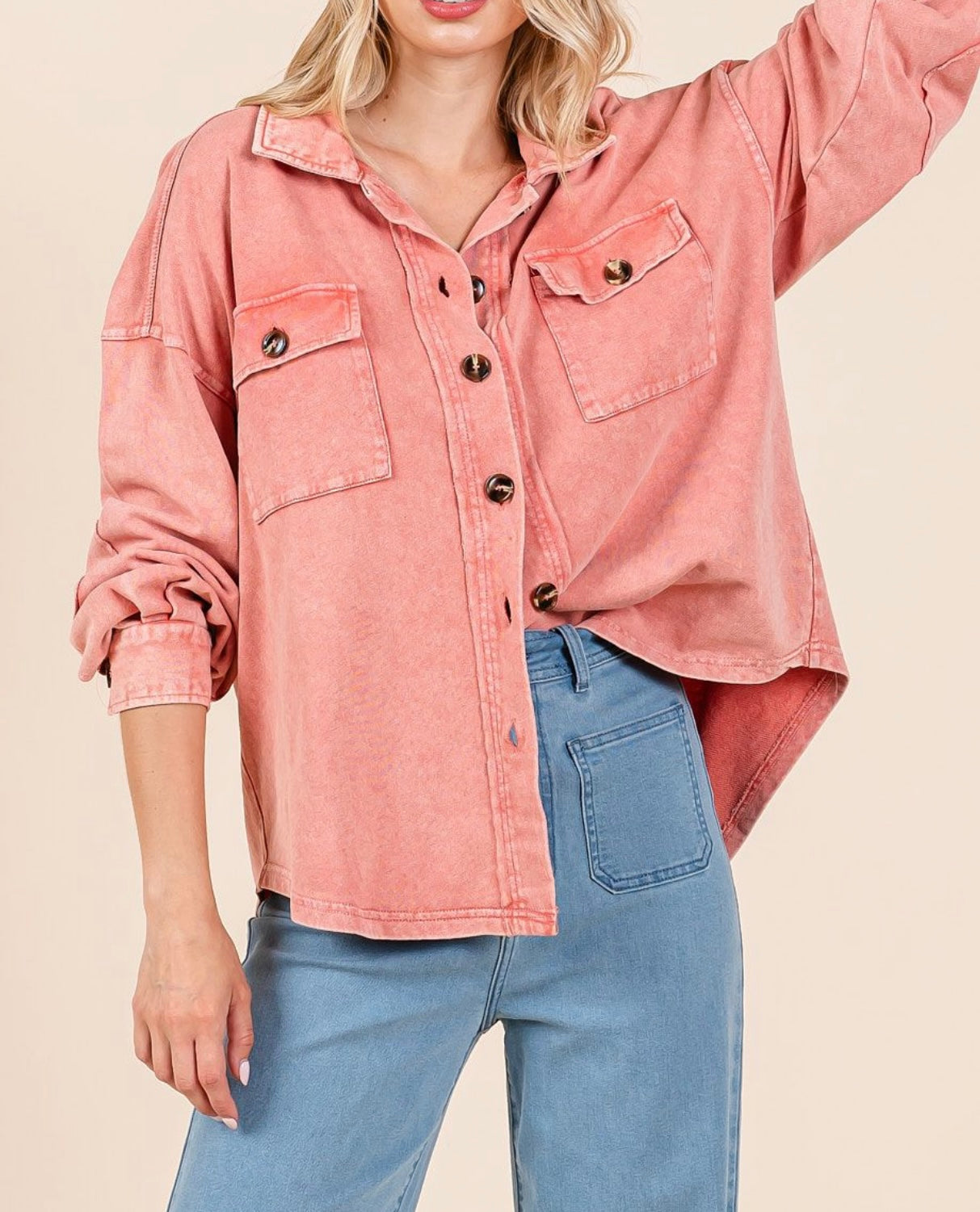 Coral Washed Oversized Button up