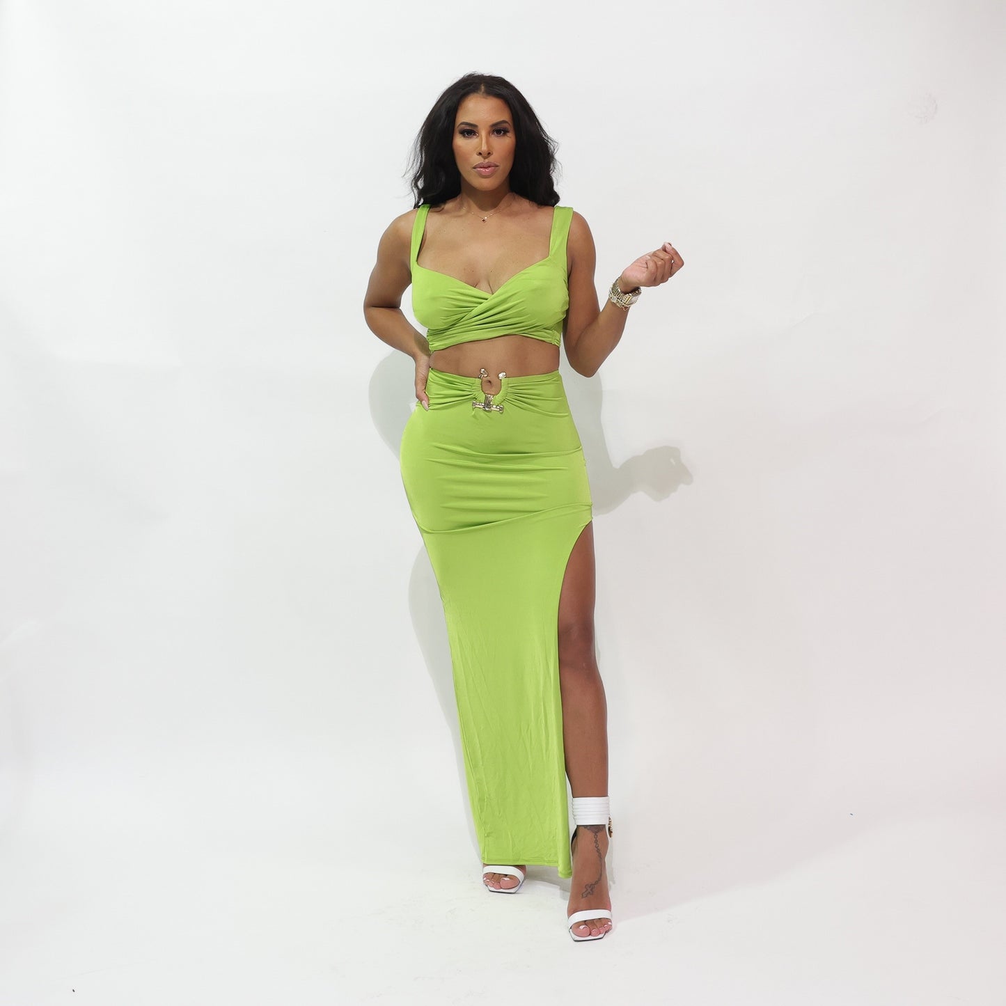 Taboo Kiwi Two Piece Slit Dress